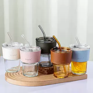 竹节吸管杯果汁饮料咖啡杯广告促销礼品创意杯子玻璃水logo印字
