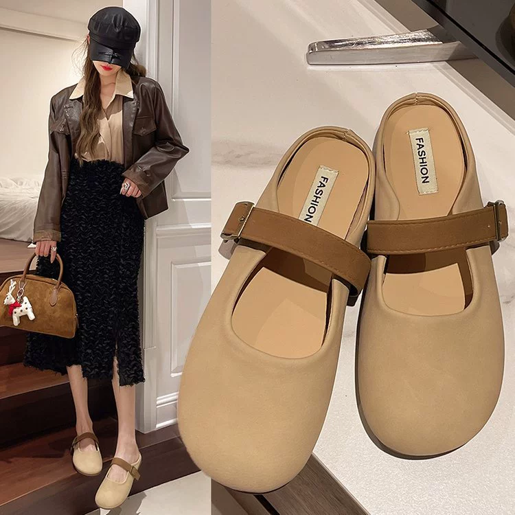 Баотоу наполовину тапочки женщины носят мягкую кожу на мягкой подошве 2024 года