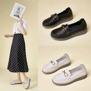 2022 Autumn Women's Single Shoes Buckle Middle-aged and Elderly Beef Sole Mother Shoes Casual Soft Sole Leather Shoes New Cowhide Women's Shoes