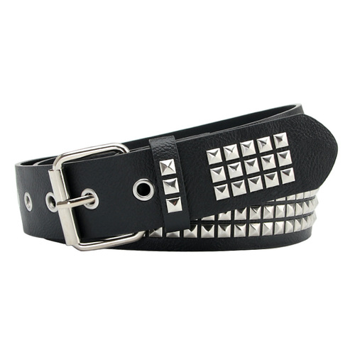 Fashionable and versatile cross-border retro square bead pyramid women's belt European and American punk jeans decorative belt for men