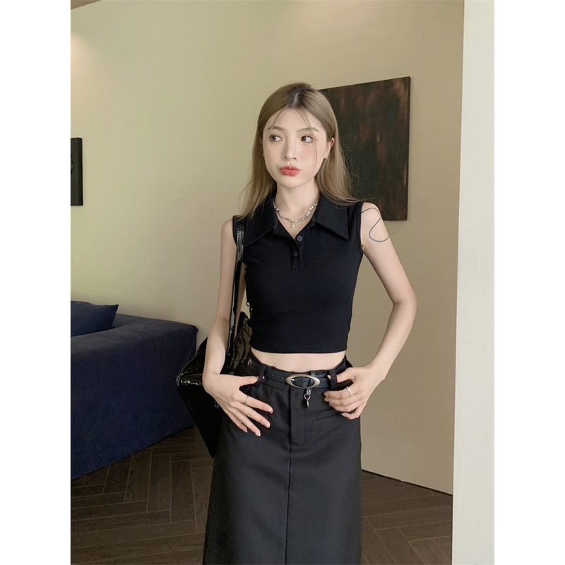 Fashion Spice Girl Style Sexy Polo Collar Camisole Women's Summer Design Sense Niche Slim-fit Slim-fit Short Top