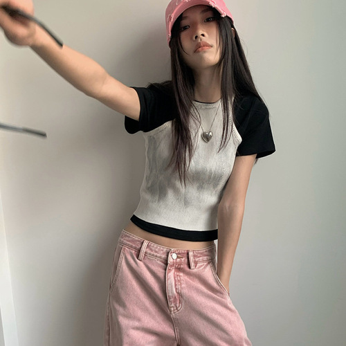 MMFISH24 new summer fashion high street style slim fit old faded vest tie dye wasteland old suspender T156