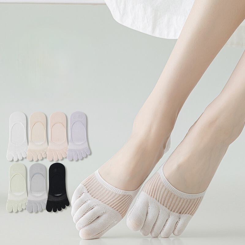 Five-finger socks shallow-mouth boat socks summer thin ladies invisible socks sweat-absorbent breathable non-slip heel mesh toe socks