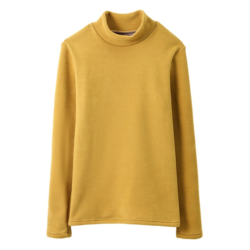 2025 New Autumn and Winter Half Turtleneck Fleece-Lined Thickeneded Bottoming Shirt for Women with Slim Fit and Warm Long-Sleeved German Velvet Top