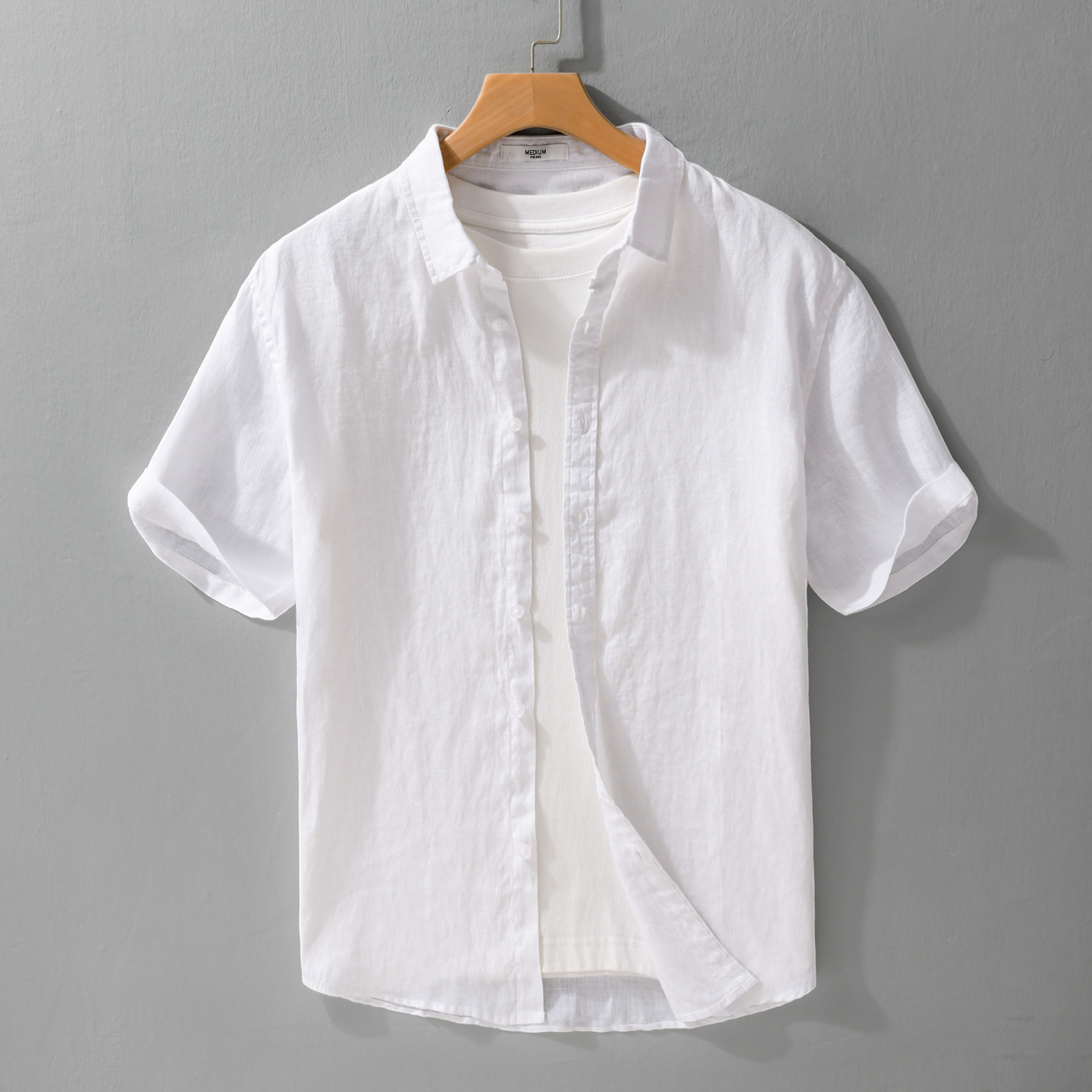 Linen Men's Simple and Versatile Casual Linen Short-Sleeved Shirts Large Size European Size Men's Short-Sleeved Shirts