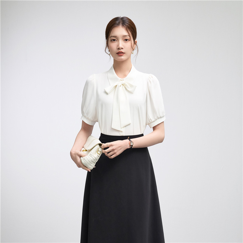 Two-Way Wear Blue Chiffon Short-Sleeve Shirt for Women, 2026 Summer Professional Attire for Civil Service Exam Interview, Formal High-End Shirt