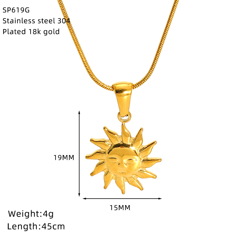 Daily Occasion Wholesale Jewelry IG Style Sun Star Moon 304 Stainless Steel 18K Gold Plated Plating Pendant Necklace Snake Chain