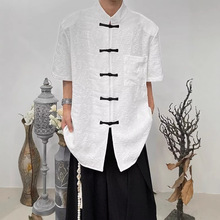 新中式男装盘扣中国风立领个性提花衬衫夏季新款外套式唐装男士款