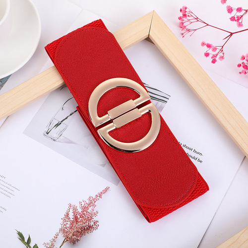 Manufacturer wholesale women's decorative buckle black waist sash for all seasons casual elastic waistband matches various clothing and accessories.