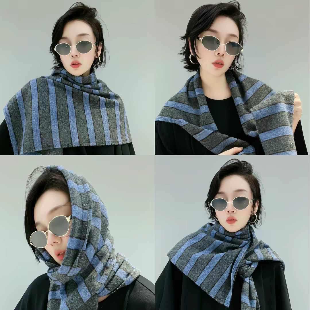 Autumn and winter striped knitted shawl, versatile wool scarf, dual-purpose outerwear, warm neck wrap for commuting, new style