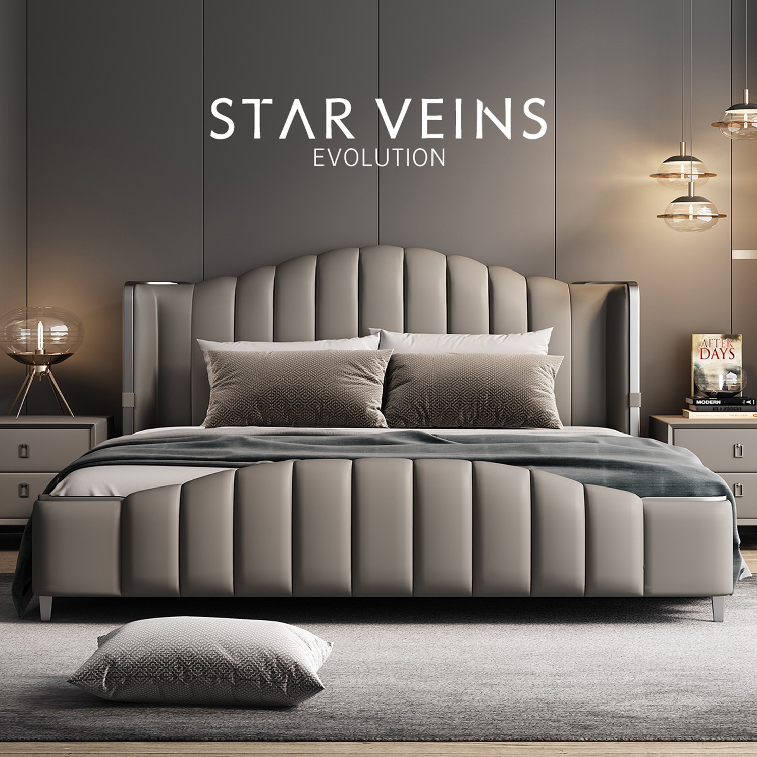 Italian-Style Bed 1.8m Double Bed Simple Master Bedroom Upholstered 2m X 2.2m Large Bed Storage Leather Bed Solid Wood Bed