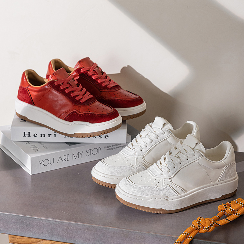 Washed Horsehide White Shoes for Men 2025 Autum New Goatskin Couple Sneakers Casual Versatile Genuine Leather Moral Training Shoes