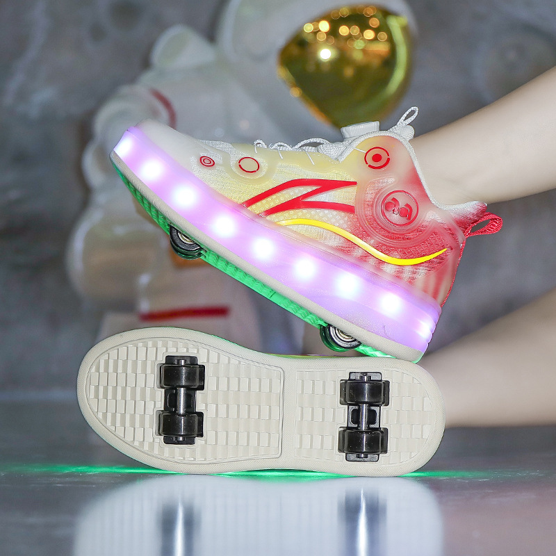 Children's deformation shoes four-wheel luminous heloon shoes for boys and girls cross-border roller skates double-row roller skates for adults