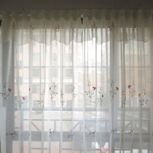 外貿原單出口成品窗簾紗簾刺綉花美式田園陽台飄窗客廳窗紗處理