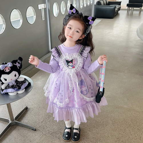 Girls' Dress 2024 New Style Cute Kuromi Princess Dress Spring Children Skirts Baby Spring Outfit