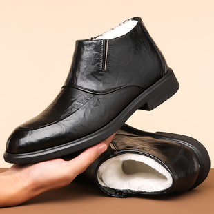 Winter New Cotton Shoes High-Top Plus Velvet Warm Business Formal British Style Men's Casual Leather Shoes