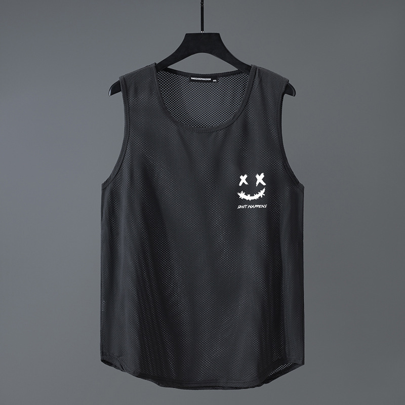 Summer Tide Fatty Sleeveless T-shirt Men's Ice Sense Loose Plus Size Plus Size Hurdle Sports Breathable Mesh Vest T-shirt
