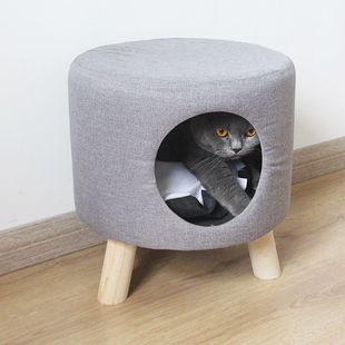 Closed Cat Nest, Warm in Winter, Shared by Humans and Cats, Wooden Stool Cat Nest for Sleeping, Warm in All Seasons