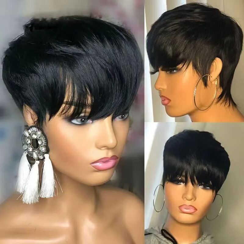 Fashion Short Straight Hair Hand Woven Head Spin Foreign Trade AliExpress Amazon European and American Wig Women's Short Hair Headgear Real Human Hair
