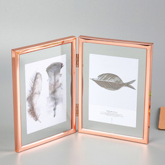 北歐雙面透明玻璃金屬相框擺台7寸銀色diy乾花植物標本框洗照片框