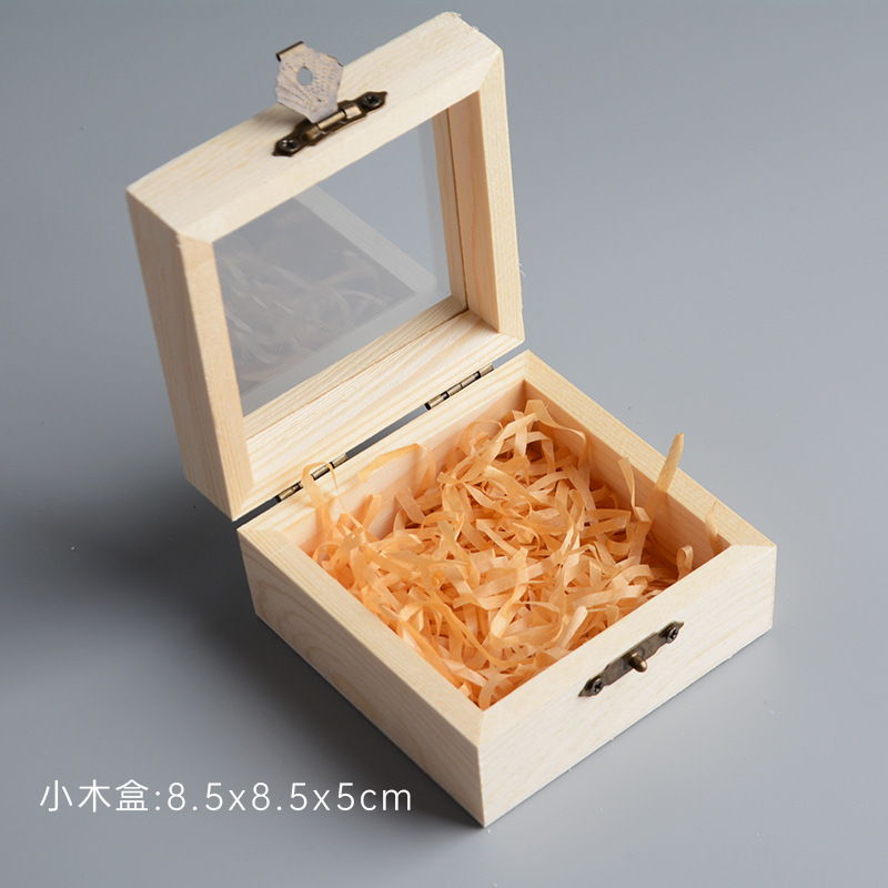 Gift wooden gift box with raffia gift packaging retro flip glass wooden box jewelry storage box