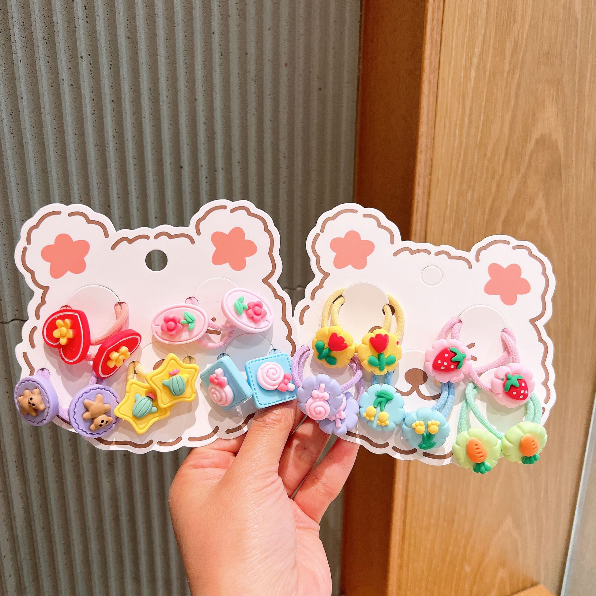 Cute Cartoon Smiley Face Flower Bear Pattern Children Hair Scrunchies 10 Pcs display picture 3