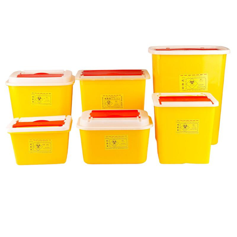 Large wholesale disposable medical sharps box yellow plastic sharps bucket square needle box waste trash can