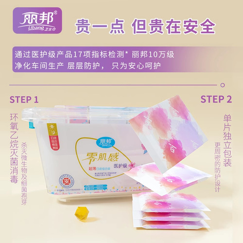 Libon zero-skin sanitary napkin cotton soft ultra-thin day and night combination set boxed medical grade student aunt napkin