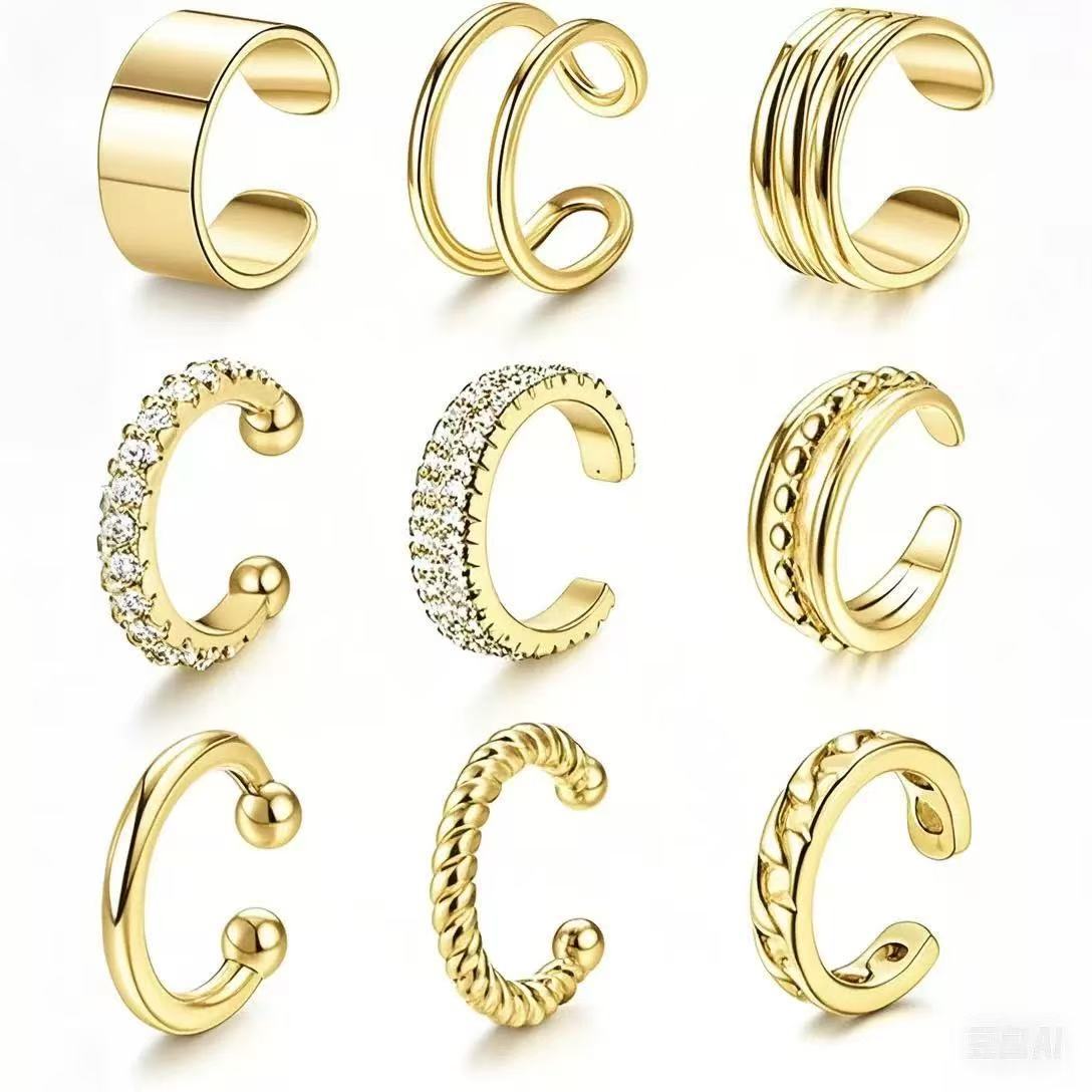 Clip para la oreja sin perforar de 9 piezas de venta caliente de Amazon Clip para la oreja sin perforar tipo aro redondo plateado Clip para la oreja ajustable