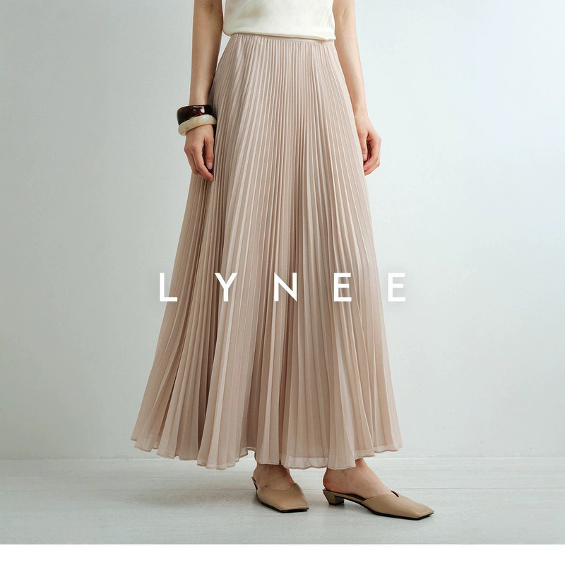 Elegant Chiffon Skirt, White Half-Length Skirt for Women, 2026 Summer New Style, Elegant Long A-Line Pleated Skirt