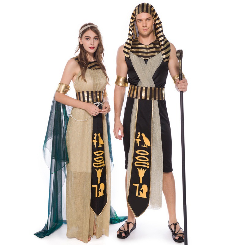 (2개) 할로윈 의상 코스프레 팬시 원피스 볼 이집트 남성과 여성 같은 파라오 클레오 파트라 고대 로마 왕자 드라마