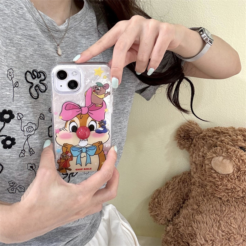 Dibujos animados nariz tridimensional ardilla para iPhone14 funda para teléfono móvil 16promax Apple 15 femenino 13 pintura al óleo 16