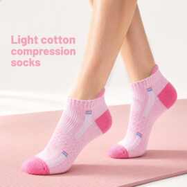 跨境女士短筒轻压缩袜棉Cotton足弓支撑缓震防磨脚透气吸汗不勒脚