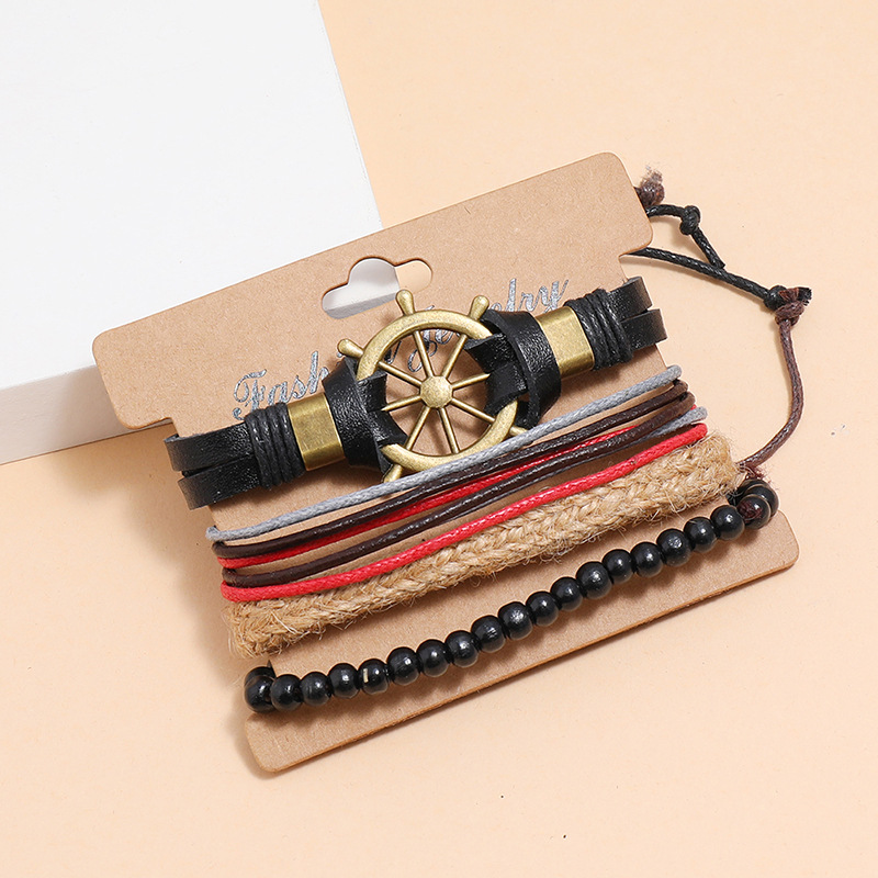 Retro Rudder Braided Leather Bracelet display picture 4