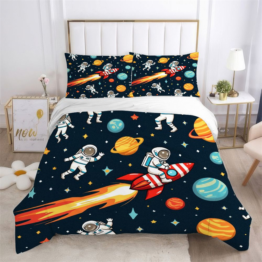 Fábrica de origen textil doméstico astronauta digital impresión set edredón suave piel respaldar TEMU / JIT