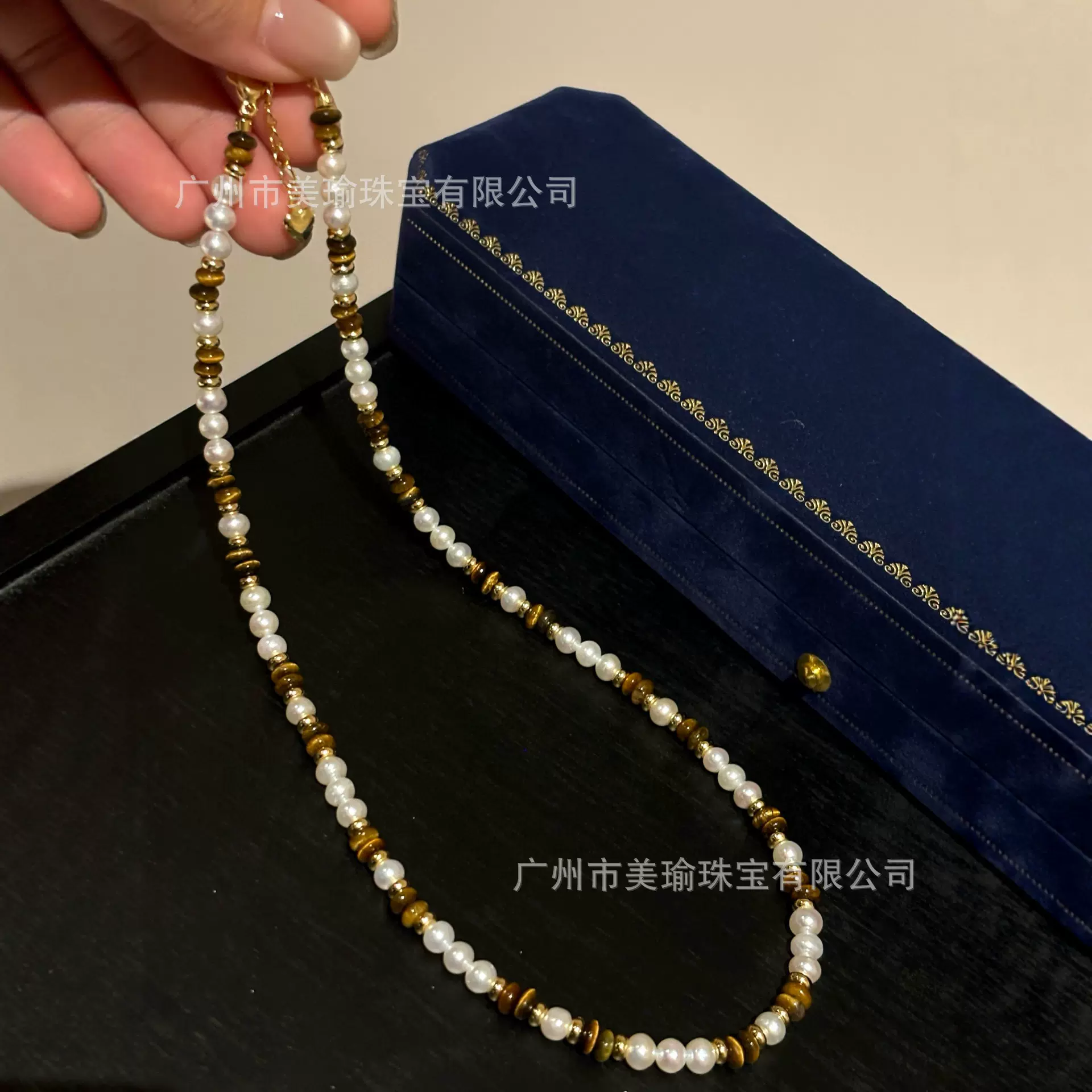 韩版虎眼天然珍珠项链小众设计感时尚时髦感简约复古轻奢首饰轻盈