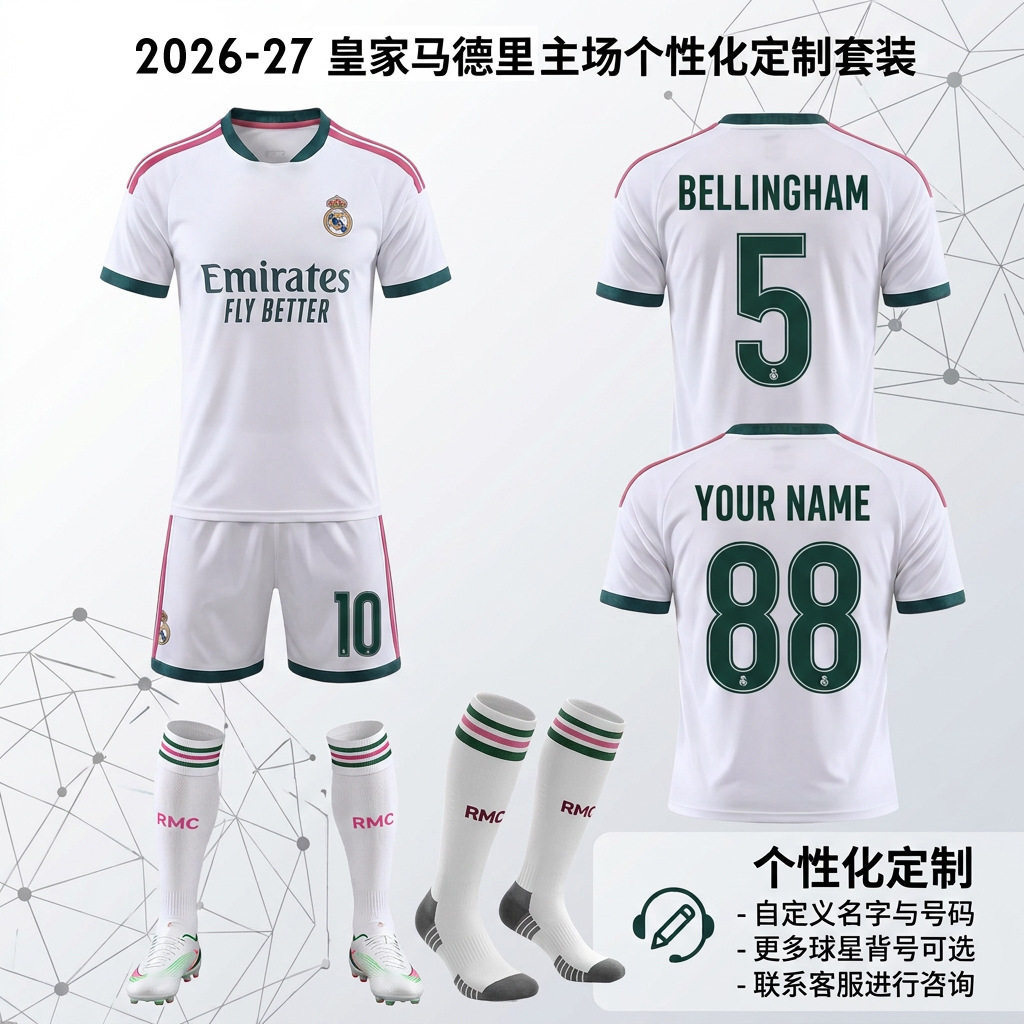 2627 Club 7 Vinicius Ronaldo New Real Madrid Home Jersey No. 10 Mbappé Football Uniform Set
