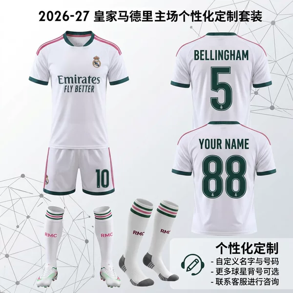 2627 Club 7 Vinicius Ronaldo New Real Madrid Home Jersey No. 10 Mbappé Football Uniform Set