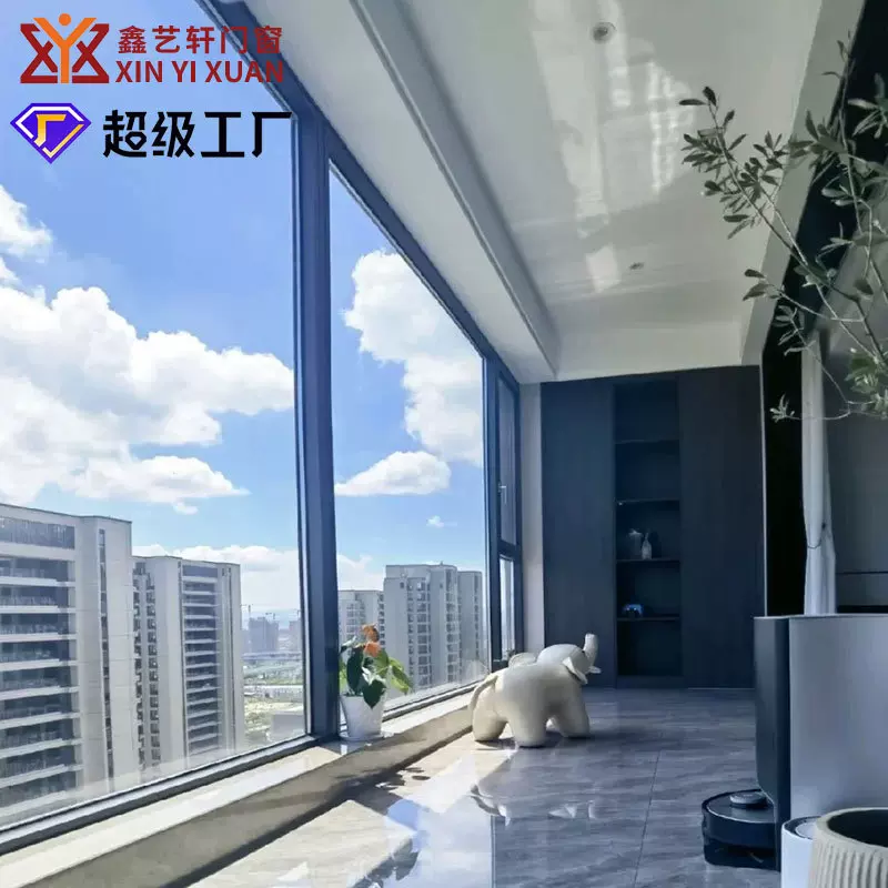 全景断桥铝门窗隔音封阳台超大玻璃落地窗铝合金平开钢化玻璃窗户