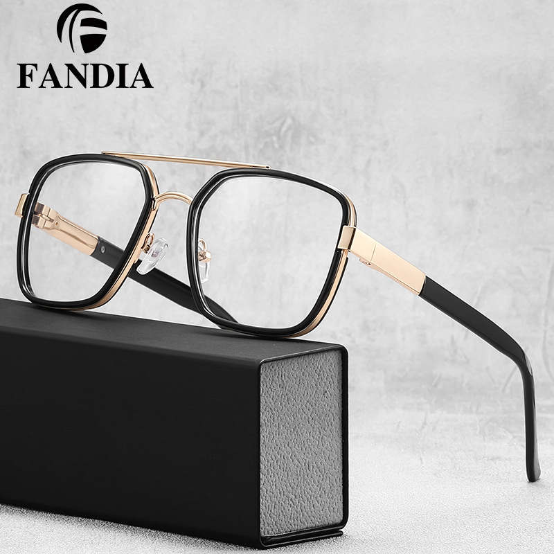 81085 Nuevas Monturas de Gafas Cuadradas para Hombre, Gafas Anti Luz Azul sin Graduación, Montura Grande de Doble Puente, Ópticas