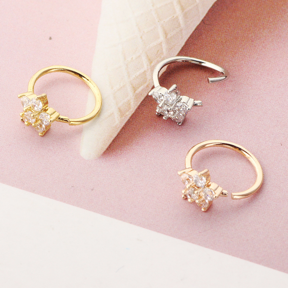 Fashion Flower Copper Inlay Artificial Gemstones Nose Ring 1 Piece