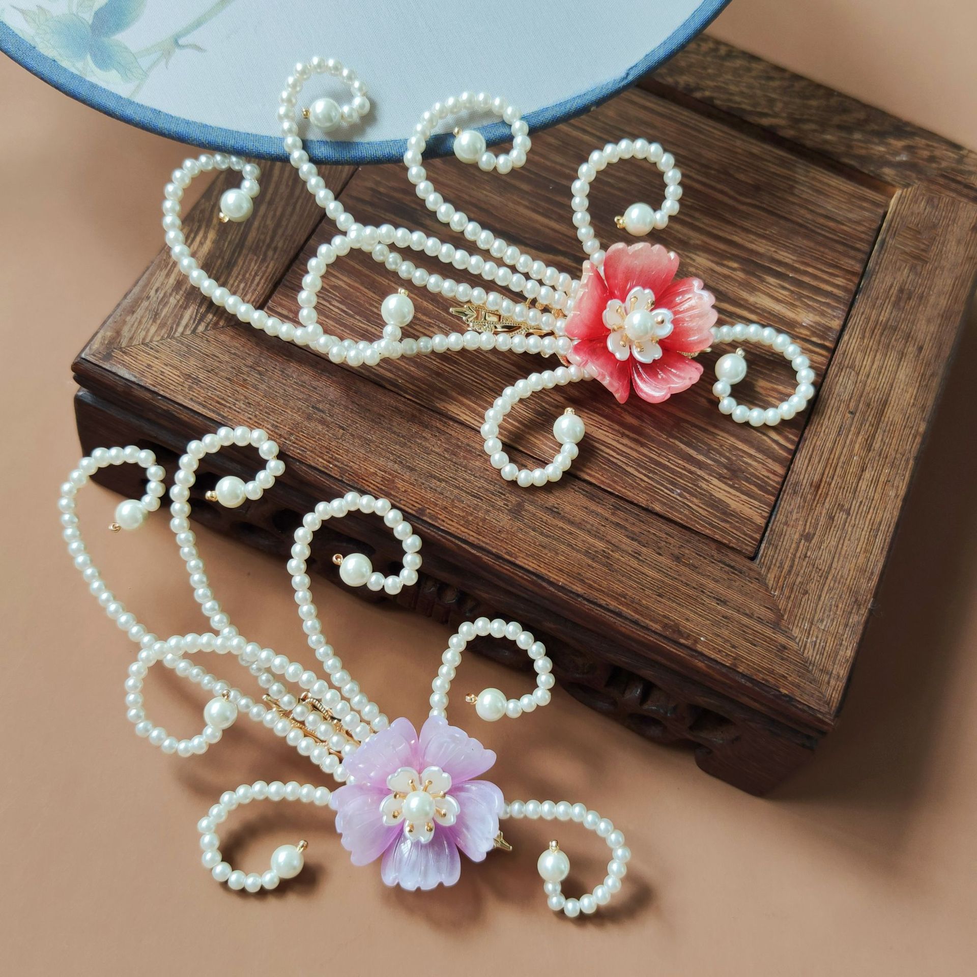 Handmade Hanfu Headwear Pearl Flower Hairpin Imitation Pearl Antique Accessories Cheongsam Headwear Chinese Style Accessories