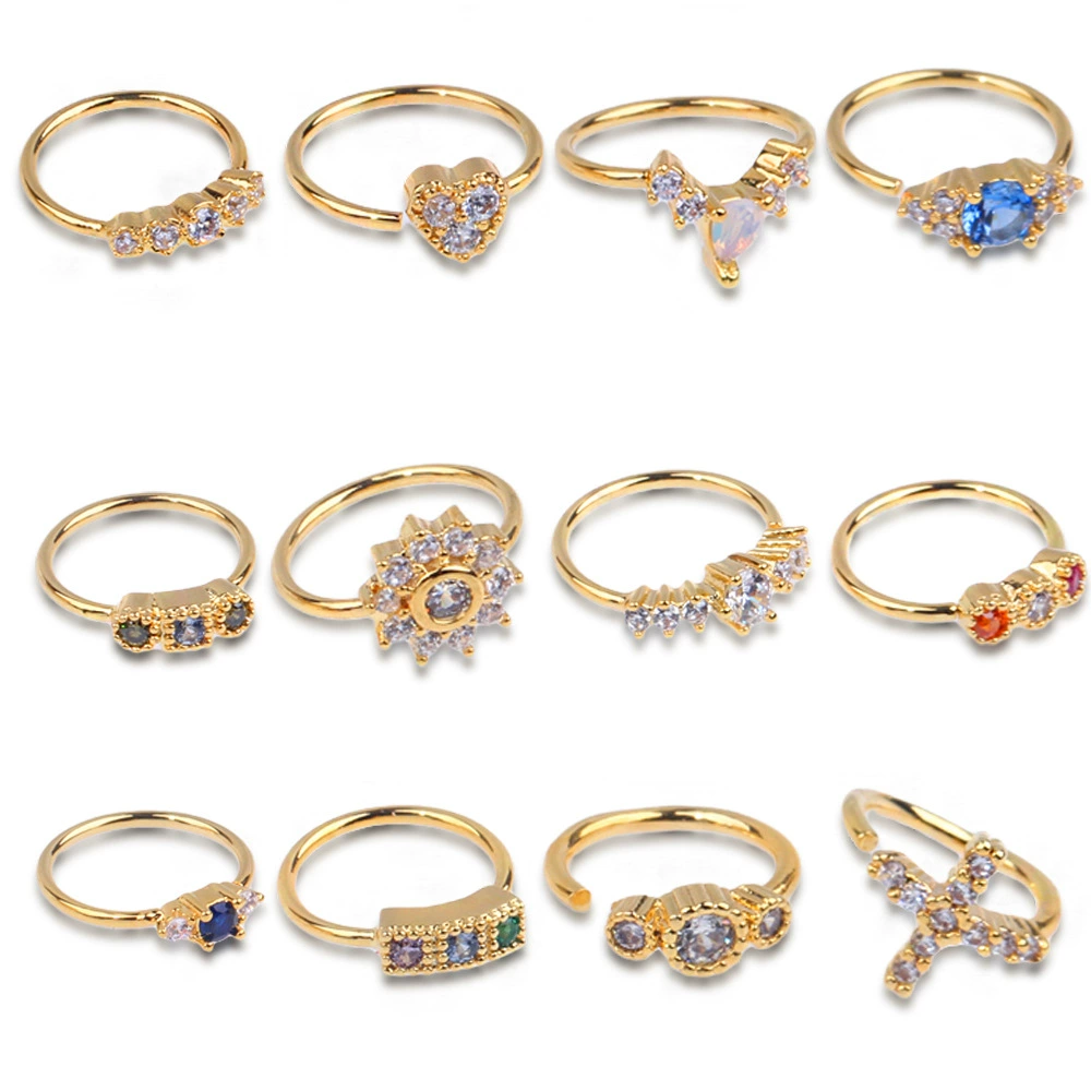 Цветное кольцо в нос из циркона Внешняя торговля Европы и США популярные украшения для прокола носа уха любят перекрестные регулируемые серьги из хряща