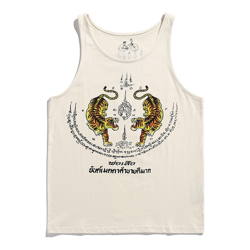 Summer Vintage Sports Pure Cotton Hurdle Print Thailand Personalized Niche Culture Tiger Fuchs Narrow Shoulder Vest for Men