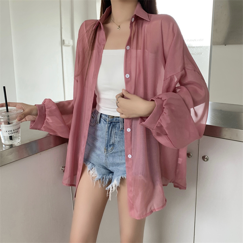 112g Weight Long Sleeve Sleeve Length Single Breasted Placket Type Shirtsleeve Sleeve Type Polyester, Chiffon Fabric Type Regular Top Length Cardigan Tops Type Holiday Occasion Shirt Collar Neckline Loose Fit Type Solid Color Pattern Summer, Spring Season Women's Gender Casual Style Wholesale Women's Casual Solid Color Long Sleeve Blouses 48