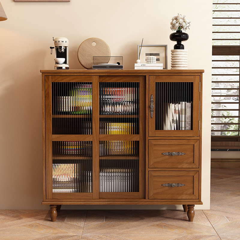 Tea Cabinet Solid Wood Modern Drawer Storage Cabinet Storage Cabinet Wine Cabinet Sideboard American Style Wall Living Room