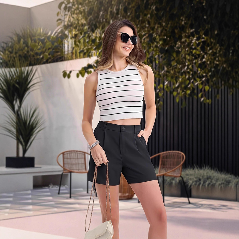 2025 Amazon Foreign Trade High-Waisted Casual Suit Pants Thin Pants Shorts European and American Fashion Women's Mid-High Waist Clothing 2025 Amazon Foreign Trade High-Waisted Casual Suit Pants Thin Pants Shorts European and American Fashion Women's Mid-High Waist Clothing