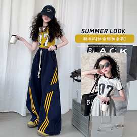 女童拉条套装2025夏季新款儿童香蕉裤新款韩系薄款三条杠运动童装