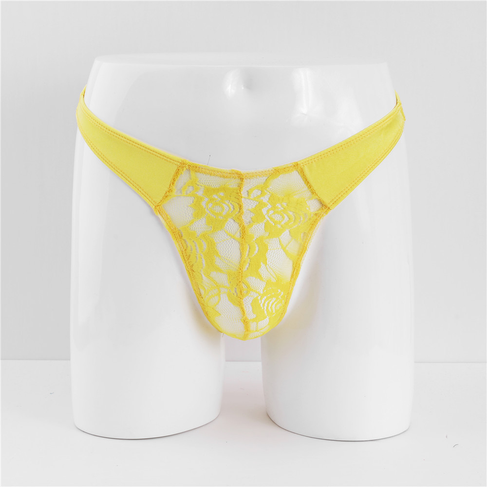Trendy Personality Lace Thong U-Convex Low Waist Men's T-Pants Transparent Sexy Underwear For Men_voghion.com
