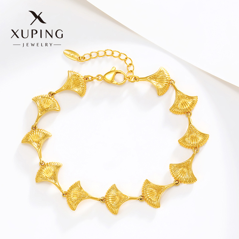 Pulsera de hoja de ginkgo chapada en oro 24K – estilo minimalista y elegante para mujer